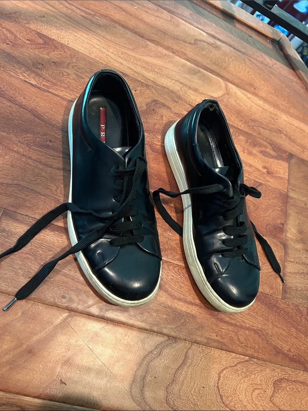 Prada Men’s Black Leather Lace Up Sneakers Size 7 - Picture 2 of 9